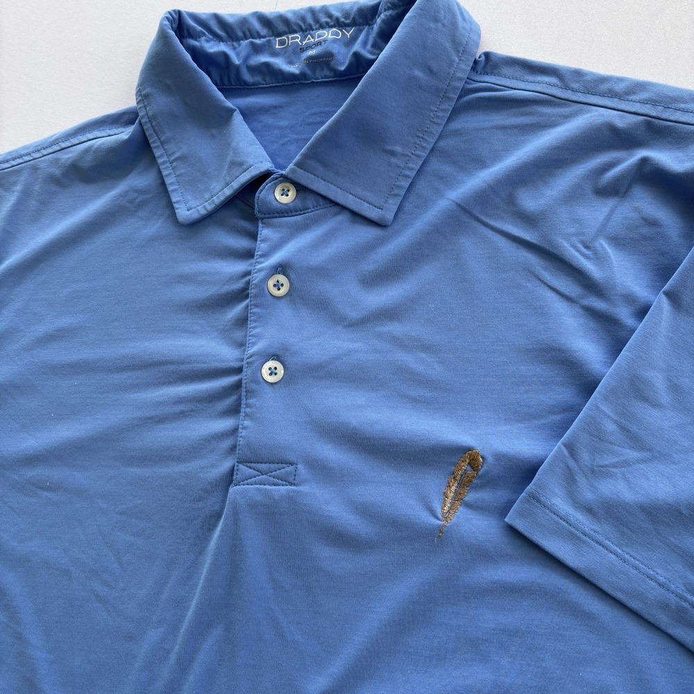 Draddy Sport Golf Polo Shirt Men M Blue Feather Logo Stretch Performance
